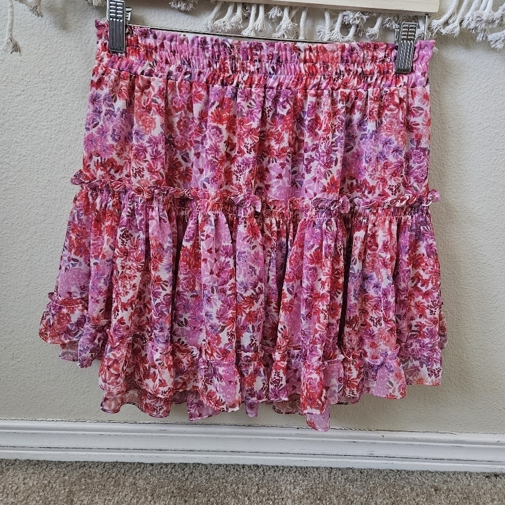 Misa Floral Tiered Mini Skirt M